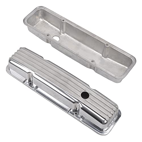 Aluminum Valve Covers with Holes Retro Finned Polished - color: Polish, size: SBC 58-86