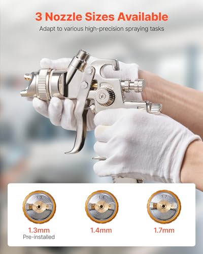 VEVOR LVLP Air Spray Gun, Gravity Feed Paint Sprayer Gun with 3 Nozzles (1.3/1.4/1.7mm), 600ml Capacity Automotive Paint Sprayer with Air Regulator for Furniture, Car Painting, Home Improvement - size: LVLP -1.3/1.4/1.7mm