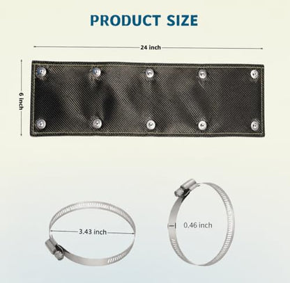 Exhaust Heat Shield 6" x 24", Carbon Pipe Shield for Motorcycle, Components, Hoses, Lines, and Electrical Wiring, Two-Layer Exhaust Wrap Pipe Heat Shield Protection up to 1800°F - size: 6'' x 24''