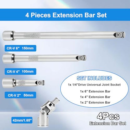 1/4 Inch Drive Socket Extension Bar Set, 4 Piece wrench extender - size: 1/4