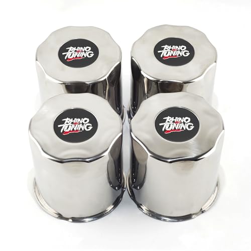 RTrhinotuning 4 PCS 4.25 in Stainless Steel Trailer Wheel Center Caps for Truck SUV RV Rim Center Caps 4.37“ Tall Chrome Push Through Hub Covers - color: Chrome