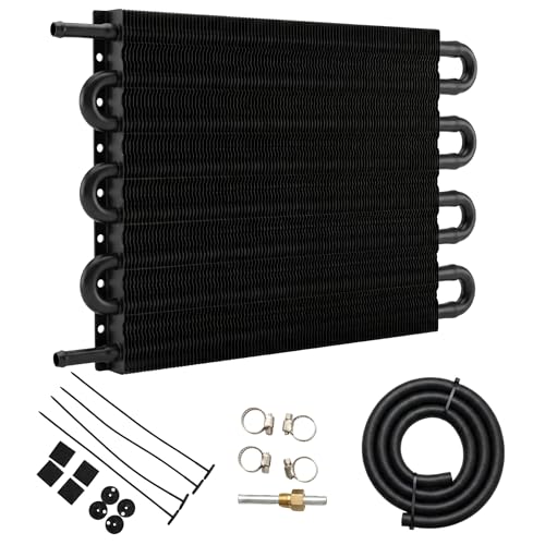 Universal 8 Row 8 Pass Aluminum Transmission Oil Cooler Kit 16"(40cm) x 10"(25.5cm) Tube & Fin Engine Cooler with 5/16" Hose Black/Silver For Racing Cars (Black) - color: Black
