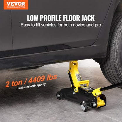 VEVOR Low Profile Floor Jack 2 Ton (4400 lbs), Heavy Duty Iron Hydraulic Racing Floor Jack, Hydraulic Car Jack, Single Piston Quick Lift Pump, 4.9"-13.2" Height Lifting Range (Yellow) - size: 2T