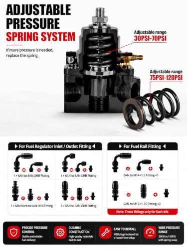 Adjustable 6AN EFI Fuel Pressure Regulator,Bypass Return 30-70PSI&75-120PSI