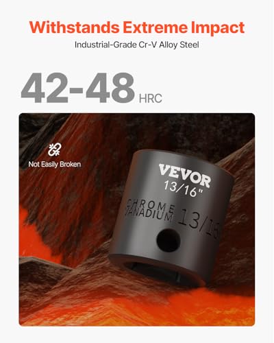 VEVOR Impact Drive Socket Set 1/2 Inches 19 Piece Impact Sockets SAE, Standard Socket Assortment, (3/8 Inches to 1-1/2 Inches) 6-point Hex Sockets - size: 1/2" 19 PCS
