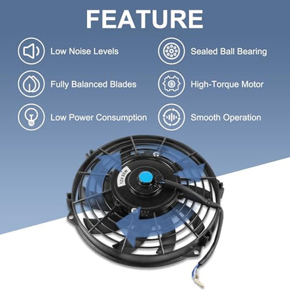 JDMSPEED New Universal Slim Fan Push/Pull Electric Radiator Cooling Engine Kit 12V 80W 9 Inch - color: Black, size: 9 Inch