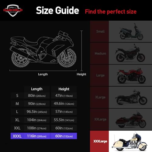 Ultimum Series Motorcycle Cover Waterproof All Weather Protection Universal Heavy Duty Night Reflector with Lock-Holes Compatible with Suzuki Harley Davidson Kawasaki Yamaha Honda Red XXXL - size: XXXL