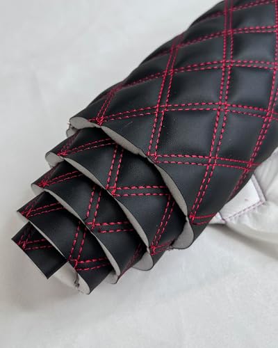 Vinyl Quilted Foam Fabric with 3/8" Foam Backing Upholstery Headliner Auto Seats Door Panels Trunk /58"W/Continuous Yard/FABRIC EMPIRE (Black Red Stitching, HQ Double Stitched Diamond 1 5/8"x3 1/2") - color: Black With Hq Red Thread, size: Double Stitch D