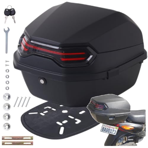 Japard Motorcycle Top Case 42L Daily Rear Tail Box Trunk, Lockable Storage Carrier, Waterproof Universal Mounting for Helmet Luggage - color: Mat Black