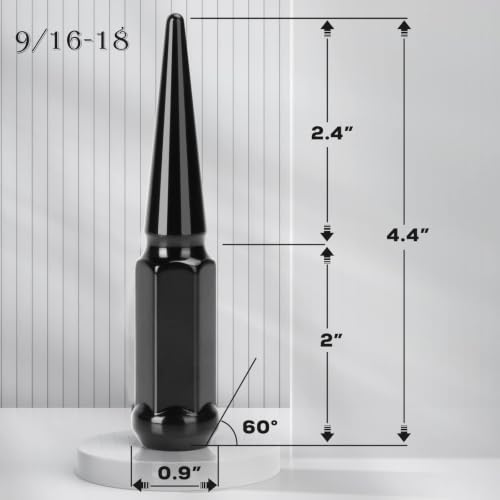 Dynofit 9/16-18 Spike Lug Nuts Compatible with Dodge Ram 1500 2002-2010 - color: Black, size: 9/16"-18 32pcs