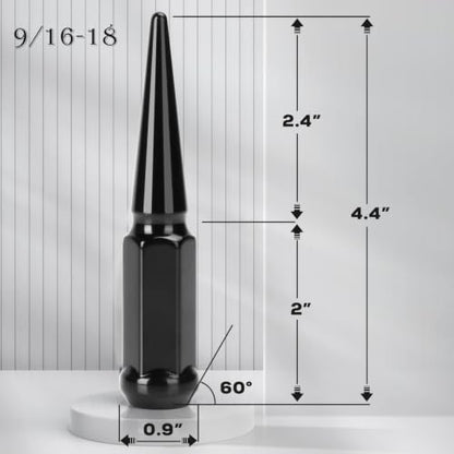 Dynofit 9/16-18 Spike Lug Nuts Compatible with Dodge Ram 1500 2002-2010 - color: Black, size: 9/16"-18 32pcs