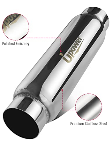UPOWER 3" Inlet&Outlet Exhaust Resonator,16" Overall Length Center Straight Through Stainless Steel Muffler,Polished - size: 3" Inlet 16" Overall Length