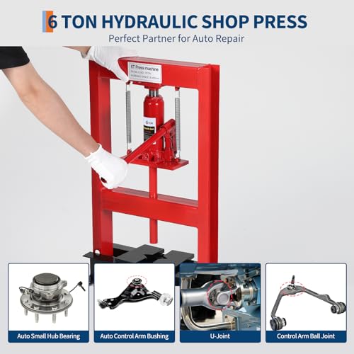 GAOMON Superior 6 Ton H-Frame Hydraulic Shop Press – Adjustable Height Benchtop Press with Movable Plates, Particulate Cover – Professional Steel Hydraulic Power Equipment for Garage, Auto Repair