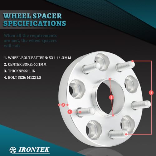 IRONTEK 5x114.3mm Wheel Spacers Compatible for Lexus ES300 300h 330, GS300 350 430, IS250 300, LS400; for Toyota Tacoma, Camry, Highlander Forged 1 inch Thread Pitch M12x1.5 Hub Bore 60.1mm 6X4.5 2PCS - size: 5x4.5-1in-2PCS