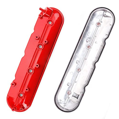Upgrade Aluminum Engine Valve Covers Compatible with 1999-2008 Cadillac Escalade Chevy Silverado, Suburban Tahoe Trailblazer GMC Sierra Yukon Replaces Parts 12570427 12582224 - color: RED(Aluminum)
