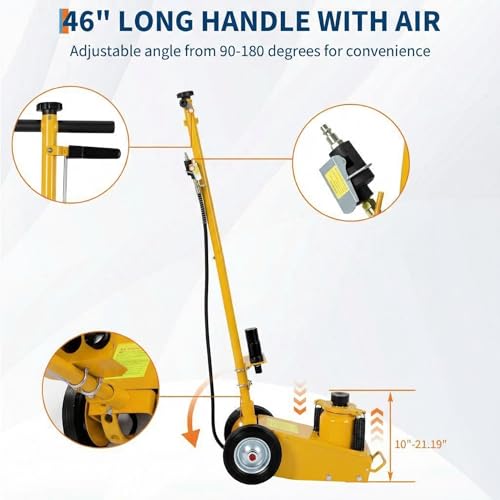 GarveeTech 35 Ton Air Hydraulic Floor Jack for Heavy Duty Trucks & Tractors – Low Profile (10"-21.19"), 4 Adapters, 46" Adjustable Handle – 77,000 lbs Capacity - color: 35 Ton Yellow