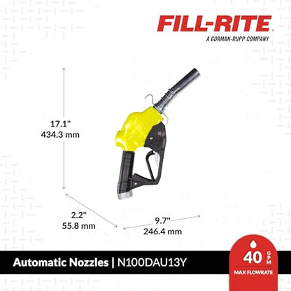 Fill-Rite N100DAU13Y 1” 3 to 40 GPM Automatic Ultra High Flow Fuel Transfer Nozzle, Yellow -For Gasoline, Diesel, Biodiesel up to B20, E15 & Kerosene - style: 1" High Flow Nozzle (Yellow)