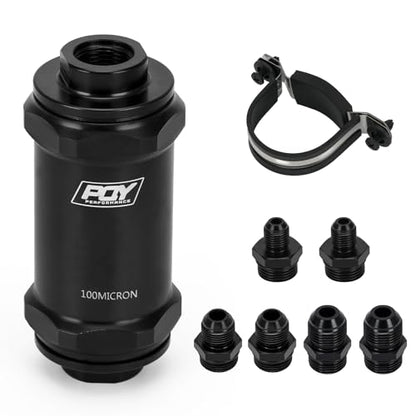AN6 AN8 AN10 Inline Fuel Filter E85 Ethanol with 100 Micron Stainless Steel Element Black - size: AN6 AN8 AN10 - 100 Micron
