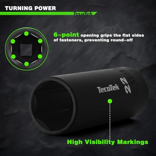 TecoTek 1/2" Drive Deep Impact Socket Set, 38-Piece Socket Set SAE 3/8 to 1-1/4 inch and Metric 10-32mm Size, Includes Extension Bars, Universal Joint, Adapter and Ratchet Handle, 6 Point, Cr-V Steel - style: 1/2" Drive 38pcs Impact Socket Set
