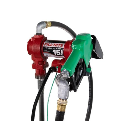 Fill-Rite FR1220HDSQ 12V 15 GPM Fuel Transfer Pump with Discharge Hose, Automatic Nozzle – Green, & Swivel | Gasoline, Diesel, Kerosene, Ethanol Blends, Methanol Blends, & Biodiesel - style: Auto Nozzle & Swivel