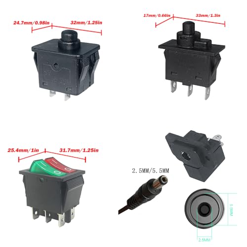 14PCS Set of Switch Kit for Power Wheels Kid's Ride on Toys Replacement Parts, Foot Pedal/Forward Stop Backward Shift/Push Button Power Supply/Reverse Handle Gear/High&Low Speed/Charging Port/Fuse