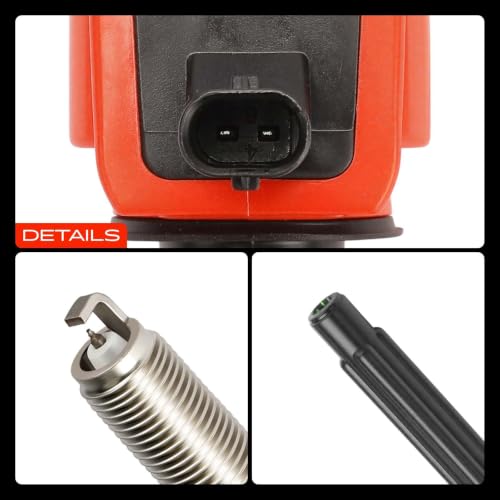 A-Premium Set of 4 Red Ignition Coil Pack and Iridium Spark Plugs - color: Red