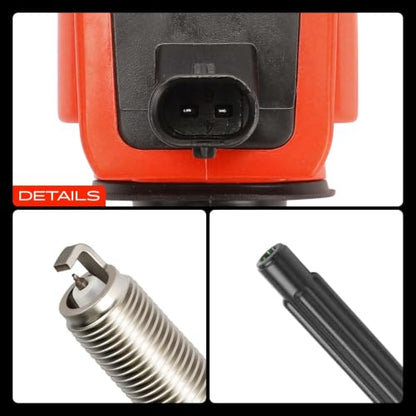 A-Premium Set of 4 Red Ignition Coil Pack and Iridium Spark Plugs - color: Red