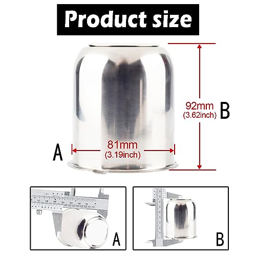 2Pcs 3.19" OD 3.62" H Trailer Wheel Center Caps with Removable Top - color: Mirror Polished, size: 3.19" OD 3.62" H
