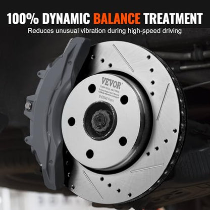 VEVOR Front and Rear Brake Kit Compatible with 2007-2017 Jeep Wrangler, Drilled and Slotted Brake Rotors Ceramic Brake Pads Replacement, 11.9" Front Rotors 12.4" Rear - size: S-53040 + S-53041