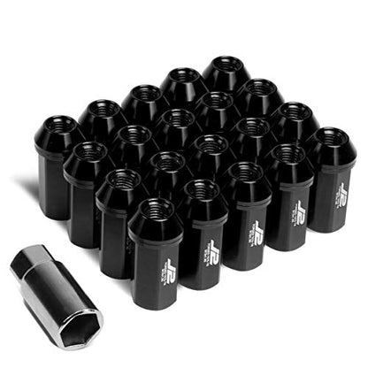 J2 Engineering 20 Pcs 7075 Aluminum Closed End M12 x 1.5 Lug Nuts Set w/Socket Adapter, Black, Fit Conical Seat, LN-T7-005-15-BK