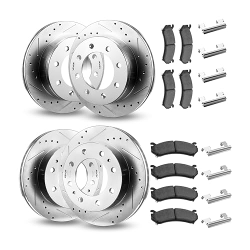 VEVOR Front and Rear Brake Kit Compatible with 2002-2006 Chevrolet Avalanche 2500 (8 STUD), 2002-2004 Chevrolet Silverado 2500 (Models w/Manual Transmission ONLY), Drilled & Slotted Brake Rotors - size: S-55072 + S-55055