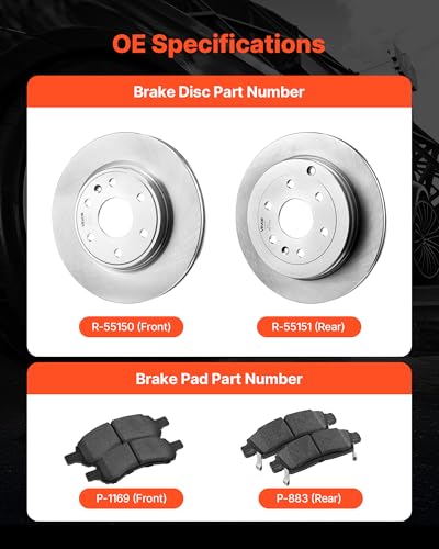 VEVOR Front & Rear Brake Kit Compatible with 2008-2017 Buick Enclave, 2009-2017 Chevrolet Traverse/2007-2010 Saturn Outlook, 2007-2016 GMC Acadia/2017 GMC Acadia Limited, Hollow Brake Rotors Pads Kit - size: R-55150 + R-55151