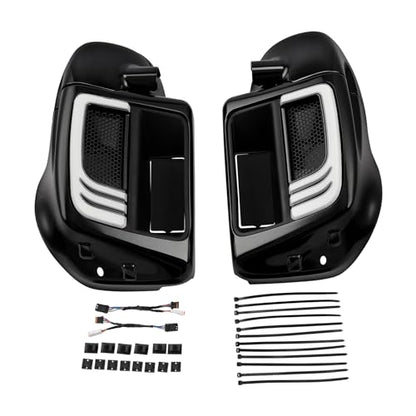 Green-L Lower Vented Fairing with 6.5" Speaker Pods and LED Turn Signals Light Kit Fit for Harley Touring Road King Street Glide Electra Glide Ultra 2014-2024 - color: Gloss Black w/ Speaker Pods