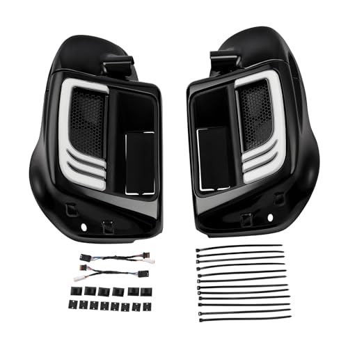 Green-L Lower Vented Fairing with 6.5" Speaker Pods and LED Turn Signals Light Kit Fit for Harley Touring Road King Street Glide Electra Glide Ultra 2014-2024 - color: Gloss Black w/ Speaker Pods