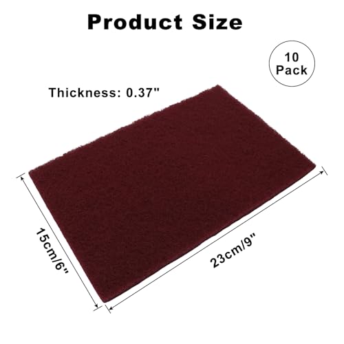 10 Pack Premium Scuff Pads (7447&7448), Maroon General Purpose Scuff Pads Ultra Fine Pads, Scouring Sanding Paint Primer Prep Adhesion Scratch for Surface Preparation/Autobody 6"x9"
