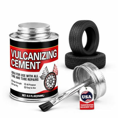 Chemical Vulcanizing Cement 8.5 FL.Oz, All Purpose Tire Repair Glue, Fast Dry Rubber Cement, Clear Patch Plug Kit with Brush Top Can for Car, Motorcycle, Bike