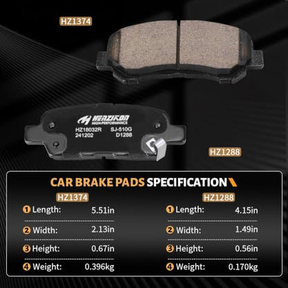 Front and Rear Brake Pads Set Compatible with 2014-2017 Nissan Juke(Nismo RS);Compatible with 2009-2014,2016-2018 Maxima;2009-2012 Nissan Sentra(SE-R Spec V)(D1374+D1288) - color: HZ1374+HZ1288