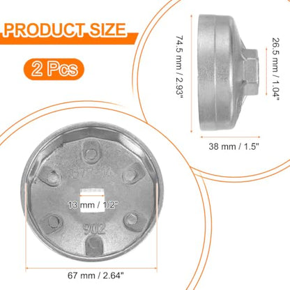 HARFINGTON 2pcs Oil Filter Cap 14 Flute 74.5x38x67mm (WxHxID) 1/2" Square - size: 14 Flute 74.5 x 38 x 67mm