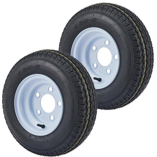 Garvee 2 Pack 4.80-8 4.80x8 480-8 Trailer Tires with 8 inch Rims, 5 Lug on 4.5 inch, Center Bore 2.85 inch, Multi-Function Utility Trailer Tire for Travel/Cargo/Boat/Horse/Farm/Lawn Mower - size: 4.80-8, style: 5 lug on 4.5"