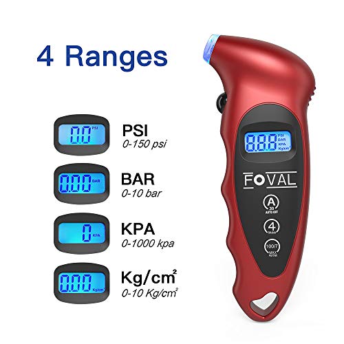 FOVAL Digital Tire Pressure Gauge 150 PSI for Car Truck Bicycle Instant Read with Backlit LCD and Non-Slip Grip (4)