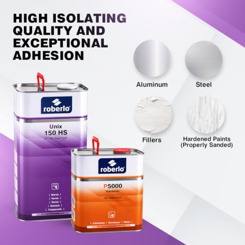 Roberlo Unix 150HS Clear Coat with P5000 Hardener - High Solids Automotive Clear Coat, Fast Drying, High Gloss Finish - Professional Car Paint Clear Coat Kit - 5L Clear + 2.5L Hardener