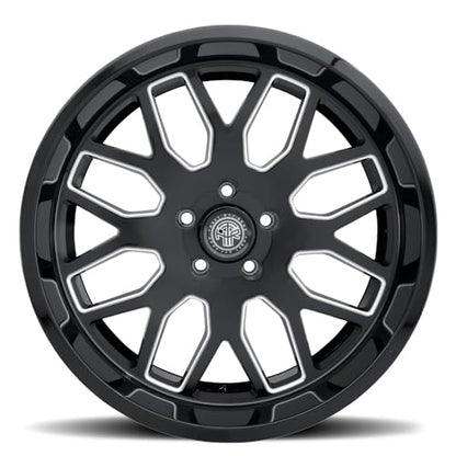 22x10 Gloss Black Milled Aluminum Alloy Wheel | 5x127 Bolt Pattern | -21mm Offset | 4.6in Backspacing | 78.1mm Center Bore | 2500 lb Load Rating