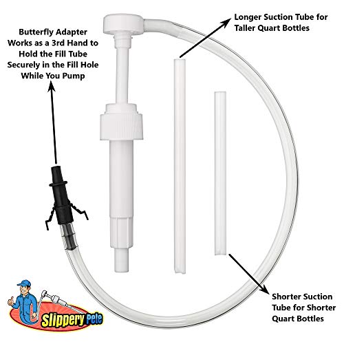 Slippery Pete - Fluid Pump for Standard Quart Bottles - 8cc per Pump Stroke and 3rd Hand Adapter, Transfer Gear Oil, Transmission and Differential Fluid (28mm) - size: 28mm