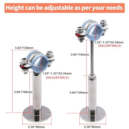 AKIHISA 2 Pcs 304 Stainless Steel Pipe Supports, Wall Mount Ceiling Mount Pipe Hanger, Pipe Holder for OD Pipe 32-34MM Adjustable Height Range 100-200mm - size: 32-34mm, style: Adjustable Height 100-200mm
