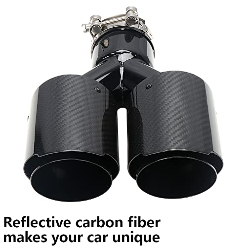 A-KARCK Carbon Fiber Exhaust Tip 2.5" Inlet to Dual 3.5" Outlet, High Temperature Resistance 9.8" Long Stainless Steel Tailpipe tip (Black Pipe and Black Shell) - style: Black & Black Shell