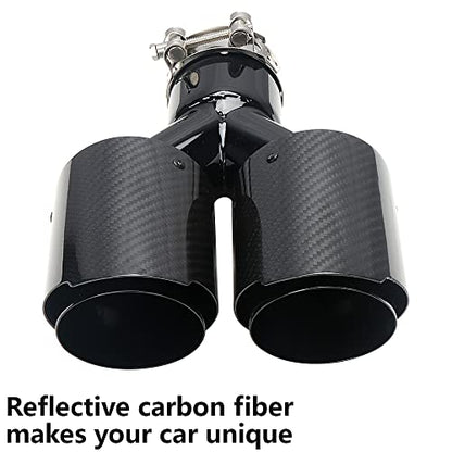 A-KARCK Carbon Fiber Exhaust Tip 2.5" Inlet to Dual 3.5" Outlet, High Temperature Resistance 9.8" Long Stainless Steel Tailpipe tip (Black Pipe and Black Shell) - style: Black & Black Shell