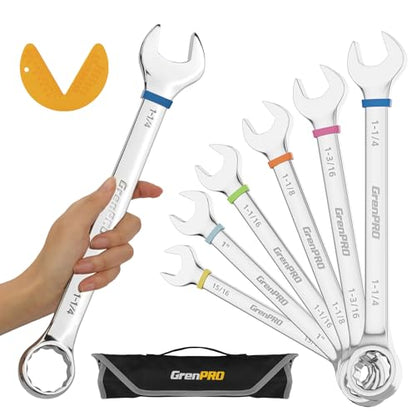 GRENPRO 7PC SAE Large Combination Wrench Set 15/16" To1-1/4 With Color Ring - style: SAE Wrench Set Large With Color Ring