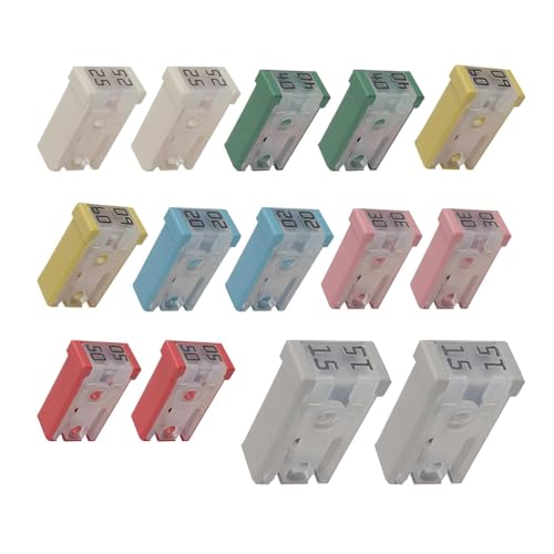 14PCS Car Mini Fuse Assortment Kit, 32VMini Slotted MCASE Cartridge Fuses, 15A 20A 25A 30A 40A 50A 60A Micro Shaped Automotive Fuses Replacement for Most Vehicle