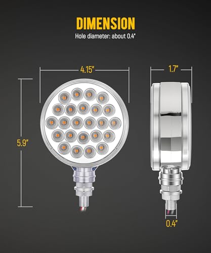 Partsam 2Pcs Double Face Round LED Pedestal Lights Fender Stop Turn Signal Tail Brake Lights Clear Lens 48 LED Post Mount Semi Trailer Replacement for Trailers Trucks, 10-30V - size: 4"