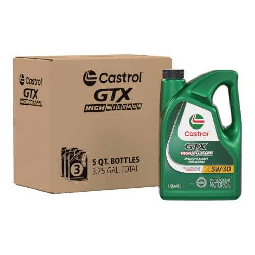 Castrol GTX High Mileage 5W-30 Synthetic Blend Motor Oil, 5 Qt, Pack of 3 - size: 5 Quarts, Pack of 3